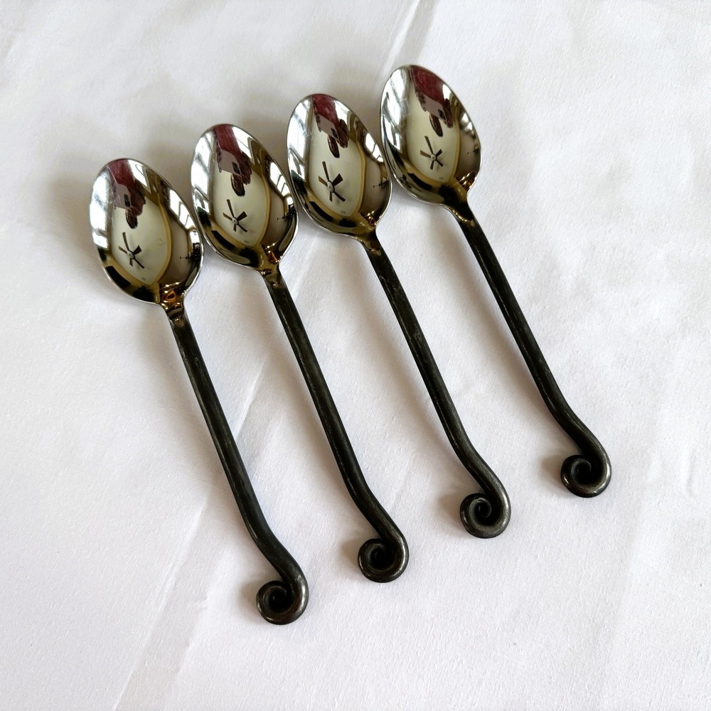 Pier 1 Pii11 Dark Iron Color Handle Coil Treble Four (4) Soup Spoons